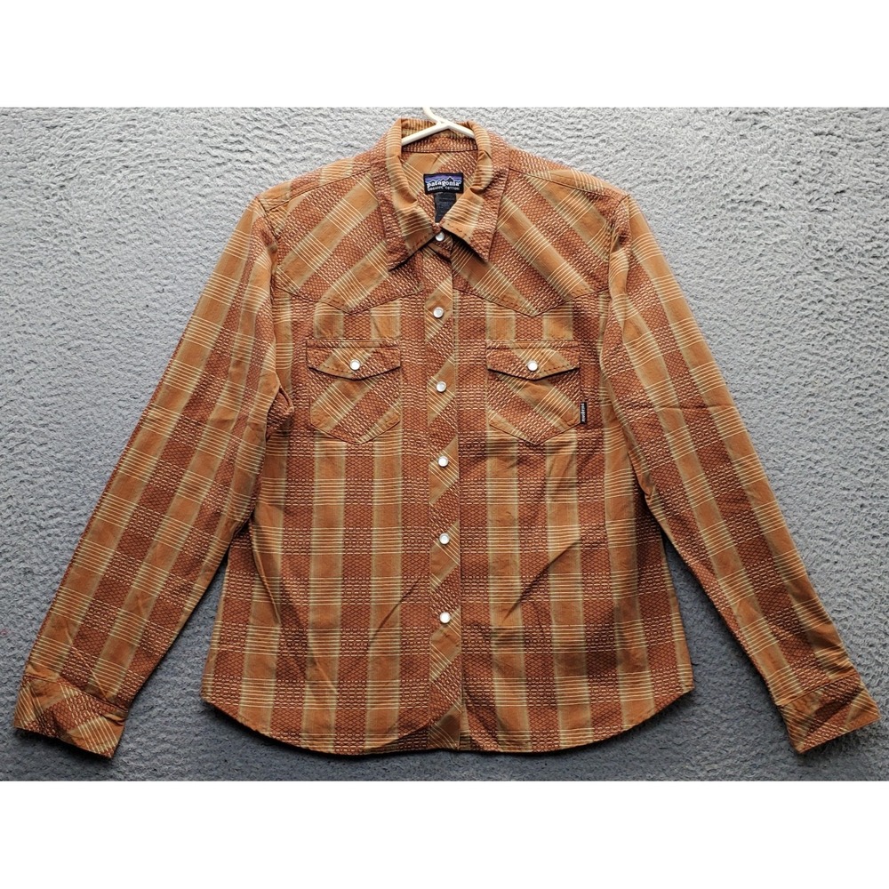 Patagonia Western Shirt Womens M Multi Plaid Organic Cotton Pearl Snap Front EUC